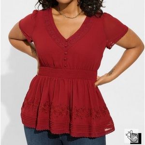 Peplum Smocked Short Sleeve Top